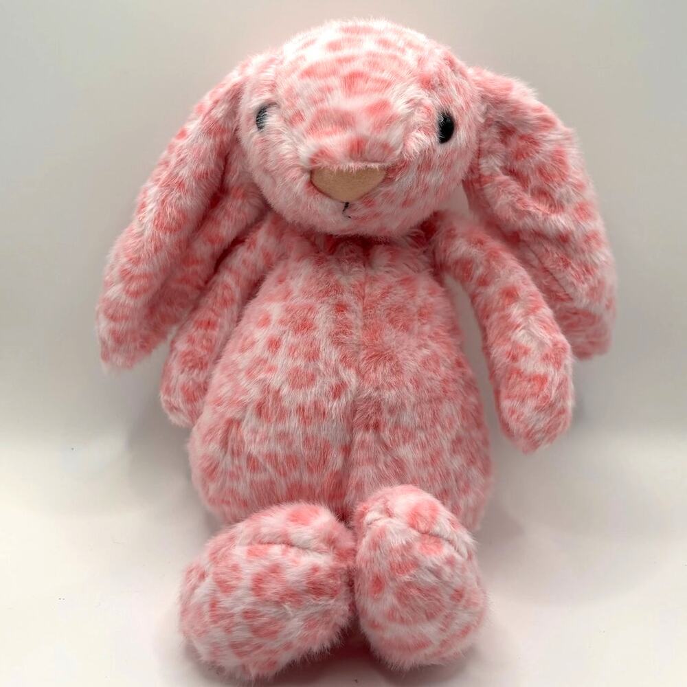 Soft Cuddly Bunny Rabbit Inspired Cute Plush Stuffie, Pink, Leopard Spot- New